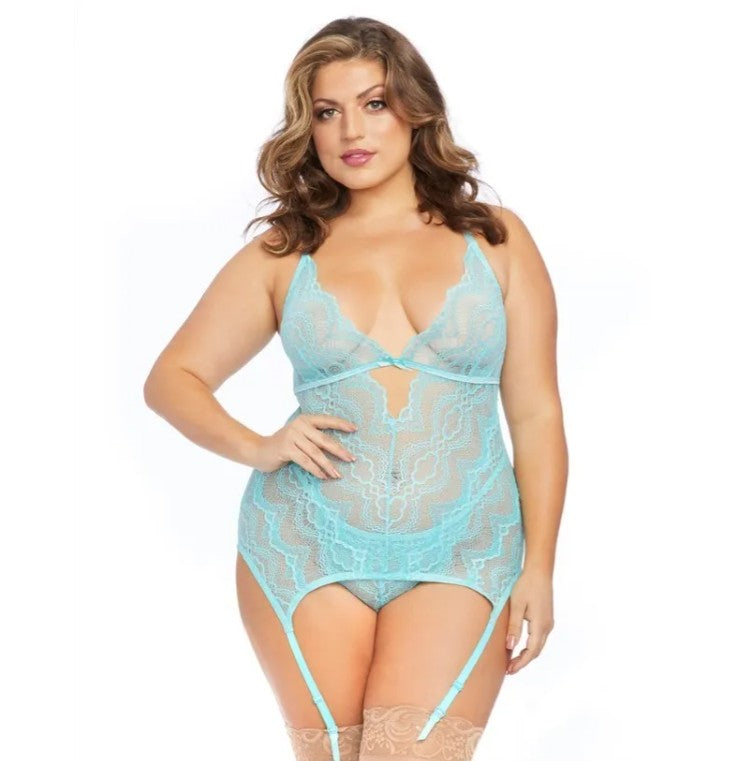 Lace Open Back Garter Slip with G - String